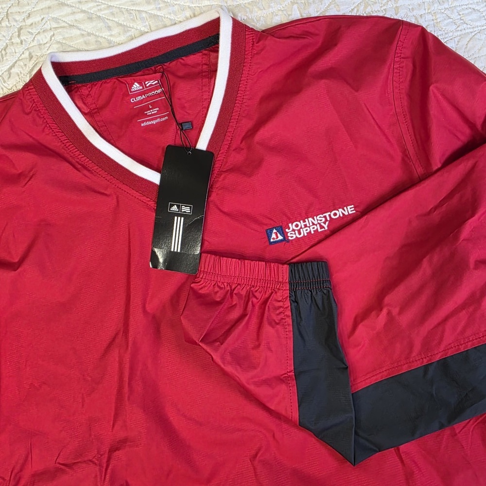 Adidas Golf ClimaProof Wind Jacket Mens Large Red V-Neck Pullover Logo